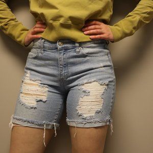 Long distressed denim short